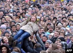 Студенти під час протесту у Львові. 28 листопада 2013 року