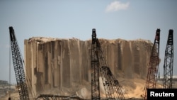 Debris are seen in the port area after a blast in Beirut, Lebanon,