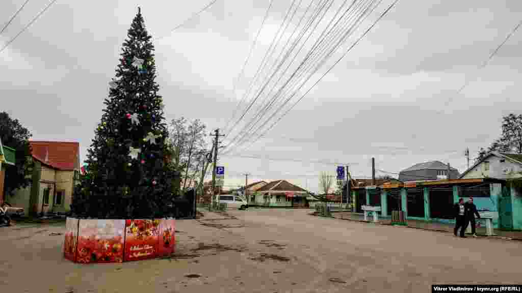 Основная елка в центре Николаевки. Поселок Николаевка находится на западном побережье Крыма и входит в состав Симферопольского района
