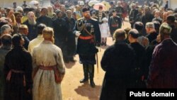 Фрагмент репродукции картины Ильи Репина "Прием волостных старшин императором Александром III"