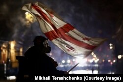 ეს რუსი ფოტოგრაფის გამარჯვებული ფოტოსერიის კიდევ ერთი ფოტოა - დემონსტრანტი საქართველოს დროშით.