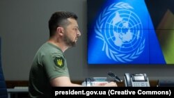 Президент України Володимир Зеленський під час виступу на засіданні Ради безпеки ООН через відеозв’язок. Київ, 24 серпня 2022 року