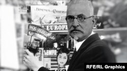 ფოტოკოლაჟი - რადიო თავისუფლების ქართული რედაქციის პირველი დირექტორი, რაჟდენ არსენიძე. საქართველოს დემოკრატიული რესპუბლიკის იუსტიციის მინისტრი, დამოუკიდებლობის დეკლარაციისა და 1921 წლის კონსტიტუციის ერთ-ერთ ავტორი.