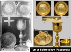 Предмети з ризниці Софійського собору в Києві, які були вивезені з України до Росії й нині перебувають у Державному історичному музеї Росії