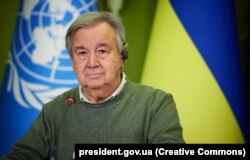Генеральний секретар ООН Антоніу Ґутерріш під час візиту до України. Київ, 28 квітня 2022 року
