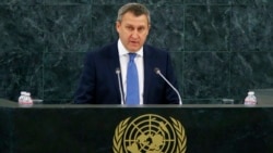 Ukraine's acting Foreign Minister Andriy Deshchytsya speaks to the UN General Assembly on March 27.