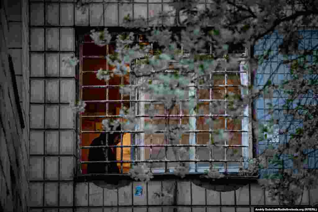 Пацієнт «важкого» відділення у загратованому вікні Київської міської психіатричної лікарні № 1 імені Павлова, 29 квітня 2020 року ФОТОРЕПОРТАЖ: Проблеми київської психіатричної лікарні імені Павлова: медреформа чи щось інше