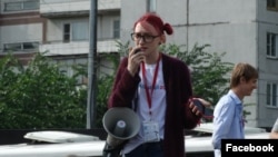 Мила Земцова, активистка движения "Протестный Кузбасс", на митинге против пенсионной реформы в Новокузнецке.