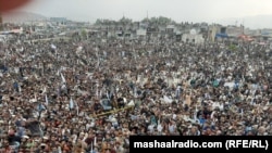 Thousands of people attended a Pashtun Tahafuz Movement rally in Miramsha, North Waziristan, on November 15, 2020.