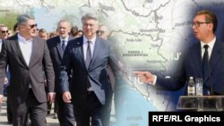 (s leva na desno): Predsednik i premijer Hrvatske Zoran Milanović i Andrej Plenković, te predsednik Srbije Aleksandar Vučić