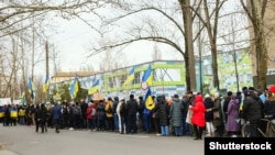 Акція протесту проти вторгнення Росії до України в захопленому російськими військовими місті Мелітополі, 7 березня 2022 року