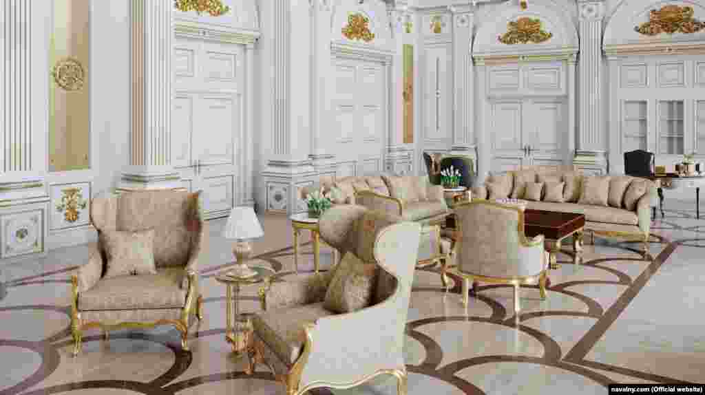 Візуалізація цього інтер'єру заснована на фотографіях, зроблених робітниками всередині резиденції під час її будівництва 