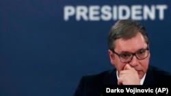 Predsednik Srbije Aleksandar Vučić tokom novogodišnje pres-konferencije u Beogradu (28. decembar 2020.)