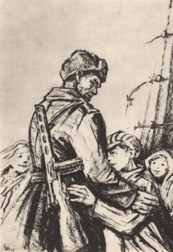 Рятівник. Малюнок Зіновія Толкачова. (Зиновий Толкачев. «Освенцим». – М.: Изобразительное искусство, 1969)