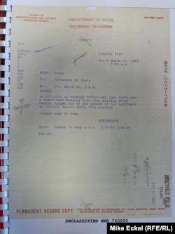 ჩეხეთის საგარეო საქმეთა სამინისტრომ შარშან შეიძინა დიპლომატიური დოკუმენტები დიდი ბრიტანეთიდან, საფრანგეთიდან და აშშ-დან 1948 წლის მარტში იან მასარიკის გარდაცვალებასთან დაკავშირებით.