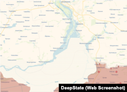 Запорожье на карте DeepState от 27 августа: к югу от областного центра населенные пункты Кушугум, Малокатериновка, и далее, на берегу высохшего Каховского водохранилища, Степногорск, вплотную к линии фронта.