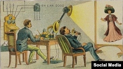 Передача кино на расстоянии. Почтовая открытка 1910 года. Национальная библиотека Франции