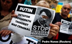 Піл час антивоєнної акції проти масштабного вторгнення Росії до України. Лісабон, Португалія, 27 лютого 2022 року