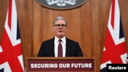 Prim-ministrul britanic Keir Starmer a susținut o conferință de presă pe 15 martie 2025 la Londra, Marea Britanie, după convorbirea cu peste 20 de lideri europeni și mondiali despre viitorul unui plan de pace în Ucraina.