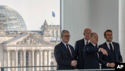 Лідери США, Німеччини, Франції та Великобританії під час зустрічі у Берліні, 18 жовтня 2024 року