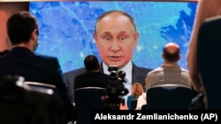 Президент Росії Володимир Путін під час щорічної пресконференції, 17 грудня 2020 року