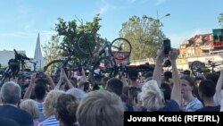 Na protesti su i studenti koji su iz Novog Sada biciklima išli na jedan od protesta koji se prethodnih meseci održavaju širom zemlje, 1. jun 2025.