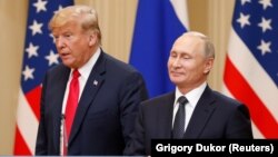 Дональд Трамп і Володимир Путін після зустрічі в Гельсінкі, 16 липня 2018 року