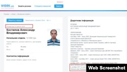 Резюме Костілова на порталі work.ua