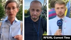 Ірину Ромалійську, Івана Гребенюка (в центрі) та Юрія Баранюка затримали вдень 7 серпня в Мінську