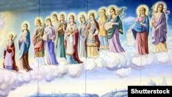 Зображення на мурі Михайлівського Золотоверхого монастиря в Києві, який належить Православній церкві України (ПЦУ)