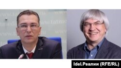 Андрей Кузьмин (генеральный директор АО "Татмедиа") и Андрей Григорьев (председатель совета директоров телекомпании "Эфир"). Кузьмин начинал карьеру журналистом на т/к "Эфир". Использованы фото радио Азатлык и сайта реальноевремя.рф