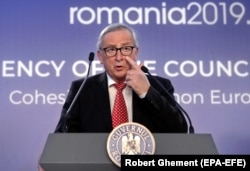 Bivši predsjednik Evropske komisije Žan Klod Junker tokom pres konferencije u Bukureštu, 11. januar, 2019