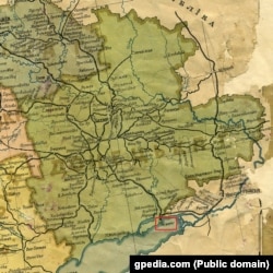 Донецька губернія, фрагмент карти «Адміністраційна Мапа Української Соц.[іалістичної] Рад.[янської] Республіки», яку було видано у Харкові в січні 1922 рок