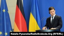 Володимир Зеленський під час преконференції з Ангелою Меркель. Берлін, 18 червня 2019 року