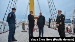 Hrvatski i crnogorski šefovi diplomatije Gordan Grlić Radman i Ervin Ibrahimović na brodu Jadran u Baru, 13.01.2025