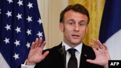 Президент Франции Эмманюэль Макрон во время пресс-конференции в Белом доме, Вашингтон, США, 24 февраля 2025 года