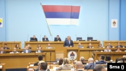 Milorad Dodik, predsjednik bh. entiteta Republika Srpska za govornicom u Skupštini RS, Banjaluka, 21. maj 2025. godine