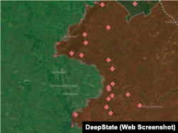 Два плацдарми, створені агресором на лівому березі річки Оскіл навколо Куп'янська, мапа DeepState від 15 квітня