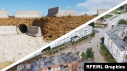 В Ленинском районе построили дамбу, чтобы предотвратить дальнейшие подтопления в Керчи (коллаж)