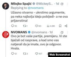 Prepiska premijera Milojka Spajića i MANS-a na društvenoj mreži X