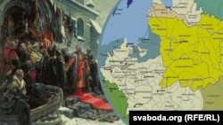 Мапа Гадяцької унії і фрагмент картини на тему Переяславської ради, колаж