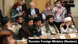 Taliban and other officials attend the Afghan peace conference hosted by Russia in Moscow on March 18.