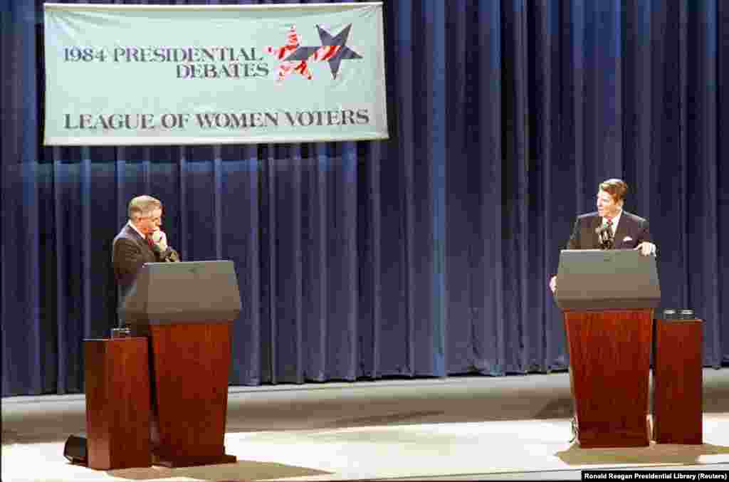 1984 рік: 73-річний Рейган успішно вирішив проблему свого віку під час дебатів із 56-річним демократом Уолтером Мондейлом жартом: «Я хочу, щоб ви знали, що я теж не буду робити питання віку перешкодою цієї кампанії. Я не збираюся використовувати в політичних цілях молодість і недосвідченість мого опонента». Рейган був переобраний на другий термін