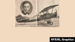 Літак «Україна» і портрет пілота – полковника Антіна Чайковського, інструктора Української летунської школи Союзу гетьманців-державників