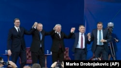 (s lijeva na desno): Predsjednik Srbije Aleksandar Vučić, turski predsjednik Recep Tayyip Erdogan i članovi Predsjedništva BiH Šefik Džaferović, Željko Komšić i Milorad Dodik na ceremoniji početka izgradnje autoputa, 8. oktobra 2019.