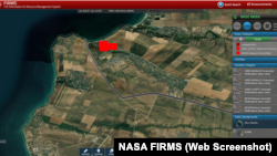 Данные сервиса NASA FIRMS о пожаре в селе Угловое Бахчисарайского района Крыма, 2 мая 2025 года