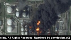 Пожежа на нафтобазі у Феодосії станом на 14:57 8 жовтня, супутниковий знімок