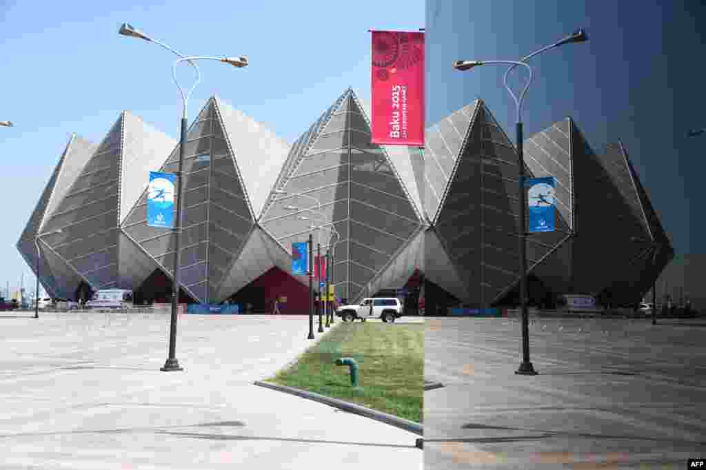 Часть комплекса "Бакинский кристальный зал" отражается в стеклянной стене соседнего здания. Чтобы в 2012 году реализовать его строительство, понадобилось снести значительную часть старой городской застройки. В этом здании проводился песенный конкурс "Евровидение"