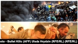 У протестах в Україні 2013–2014 років (верхнє фото) і в Білорусі, які тривають з літа 2020 року, інформаційно-комунікаційні технології (ІКТ) відіграли значну роль