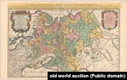Карта Московії приблизно 1700 року, але кольорова. Як бачимо, Україна не зафарбована, а значить не належить Московському царству, до якого зарахував тоді Україну нинішній очільник Росії
